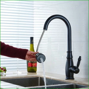 Kitchen Swivel Black Pull Out Retro Mixer Tap Sink Basin 1 Hole Faucet - Picture 1 of 7