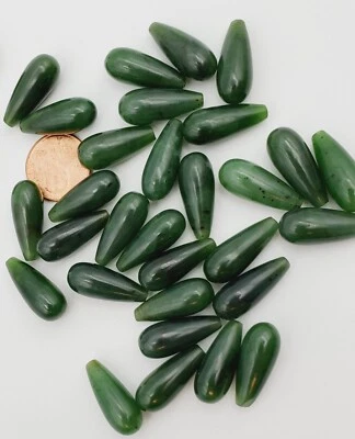 Gotas lagrimales de jade verde natural 2 piezas corte medio perforado 22x9 mm Foto 1 de 3