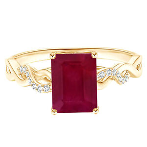 Solitaire Ruby Synthetic Twisted Women Ring 10k Yellow Gold