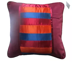 Ethnic Indian Patchwork Stripe Velvet Silk Cushion Cover Purple Blue Orange 16" - Picture 1 of 4