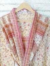 Midi Kimono Pure Silk Robe Knee Length Gown silk Kimonos Robes Beige MKMO1528