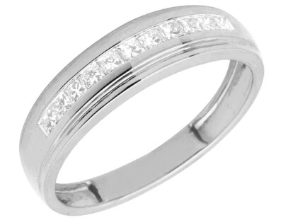 Alianza de boda de diamantes princesa canal de una fila de oro blanco de 10 quilates para hombre 0,25 quilates Foto 1 de 4