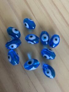 10 BLUE EVIL EYE OVAL  LAMPWORK Glass Beads  approx 12-13mm   DIY Jewelry