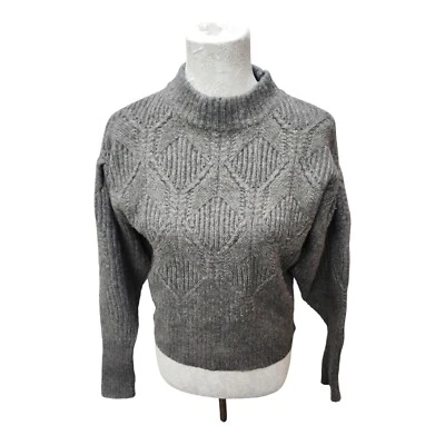 Anthropologie ASTR the Label Puff-Sleeve Turtleneck Knit Sweater Gray Medium - Image 1 of 4