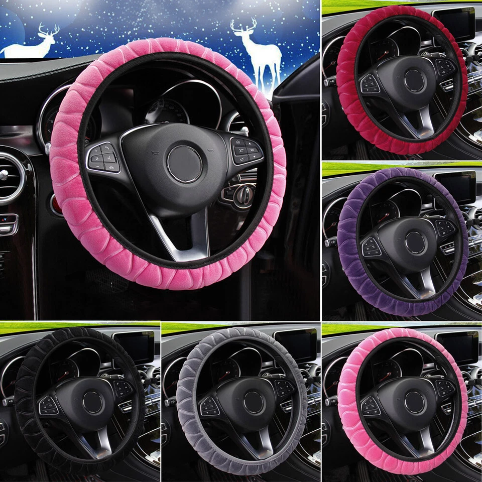 Car Steering Wheel Cover Soft Plush Warm Anti-slip 15''/38cm Auto Accessories — 第 1/4 张图片