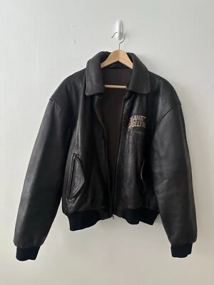 Vintage 90s Planet Hollywood Leather Reversible Bomber Flight Jacket Size: Large Foto 1 de 4