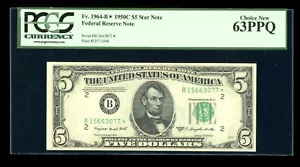 DBR 1950-C $5 FRN New York STAR Fr. 1964-B* PCGS 63 PPQ Serial B15663077* - Picture 1 of 2