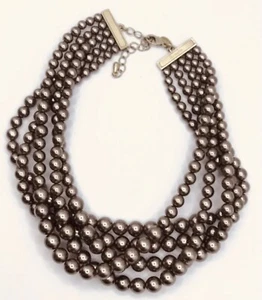 Lia Sophia "Cafe Au Lait" Bronze Brown Resin & Pearl Matte Gold Tone Necklace - Picture 1 of 3