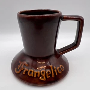 "Taza de cerámica Frangelico vintage fondo ancho años 70 marrón única base acampanada 4"" de alto" - Imagen 1 de 9