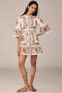 Farm Rio zarte Wald Schals ausgestellte Ärmel Minikleid von Anthropologie GR: L - Bild 1 von 12