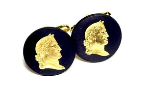 Wedgwood Jewelry: Gold-Plated Cufflinks - Black w/Gold - Picture 1 of 2
