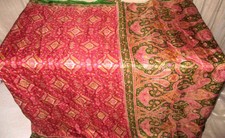 Maroon Green Pure Silk 4 yard Vintage Sari Saree Buy It Now cutting photo #A1P54