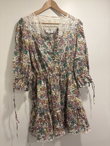 Abito Coach floreale mini manica 3 4 bianco pizzo romantico estivo taglia 2