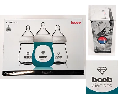 Biberones Joovy CleanFlow Boob de vidrio diamante 3 x 5 oz con manga azul #W3898 Foto 1 de 4