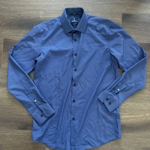 Ben Sherman Mens Long Sleeve Button Shirt Size M Slim Fit Blue stretch Pattern - Picture 1 of 9