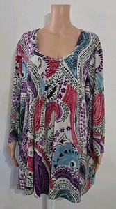 Blusa Pullover Susan Graver Top Mangas 3/4 3X Patrones Abstractos Florales Cachemira - Imagen 1 de 18