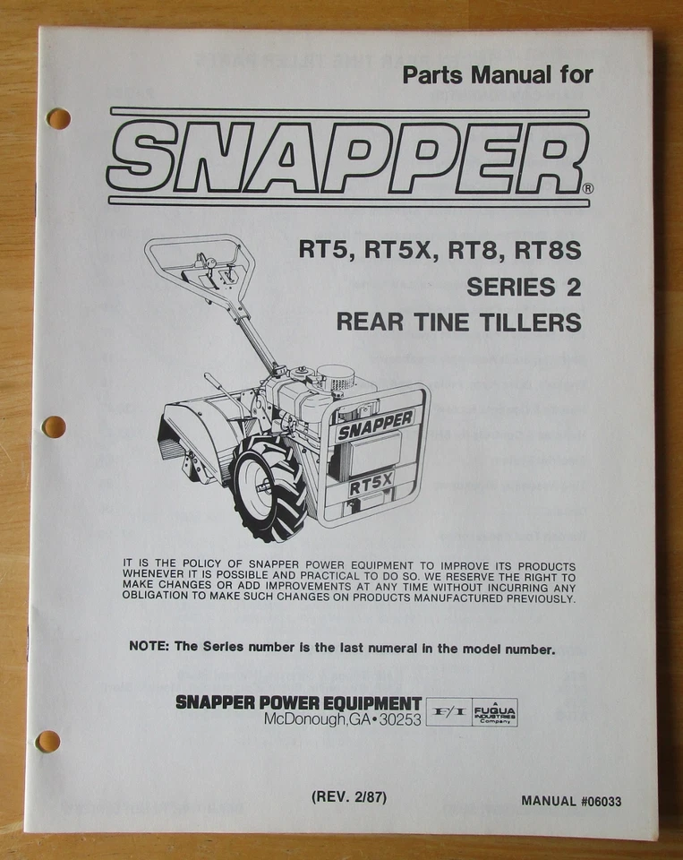 Snapper RT5 RT5X RT8 RT8S Serie 2 Cultivadores de dientes traseros Manual de piezas #06033 Foto 1 de 4