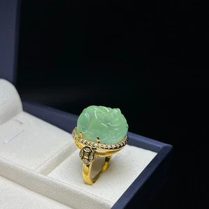 Anillo Pixiu amuleto jadeíta verde hielo natural atractivo vintage para hombres - Imagen 1 de 10