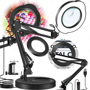 10X 15X Lupe mit Licht Ständer 2-in-1 stufenlos dimmbare LED-Schreibtischlampe - Bild 1 von 34