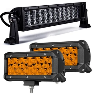 12" 10D 4-Row LED Work Light Bar Combo Driving Fog Off Road 4WD UTV + 2X 7" Pods - Picture 1 of 24