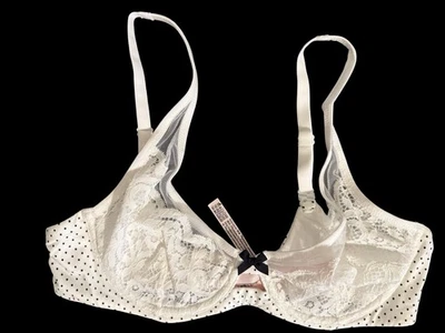 Victoria Secret Lace Bra White With Black Polka Dots Size 36C - Image 1 of 3
