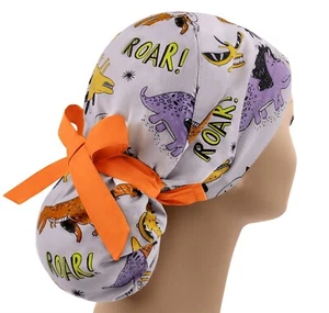 Scrub hats, nurse scrub cap, womens surgical hat, ponytail scrub cap dinosaurs - Picture 1 of 3