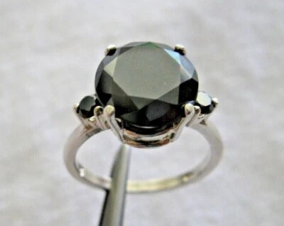 3.20ct 3-BLACK DIAMONDS,REAL BLACK DIAMOND RING,CERTIFICATE,FREE DIA TESTER Sz10 - Image 1 of 4