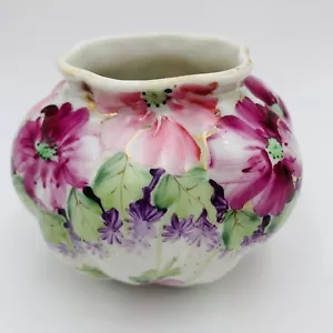 Hand Painted Porcelain Chinoiserie Rose Bowl Floral Gold Trim Vintage 3.5 - Picture 1 of 12