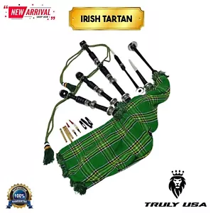 Green Highland Irish Bagpipe Rosewood Black Bagpipe Silver Mount Without Box - Picture 1 of 3