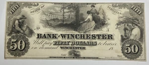 Billete obsoleto 18XX Bank of Winchester Virginia VA $50 CU - Imagen 1 de 4