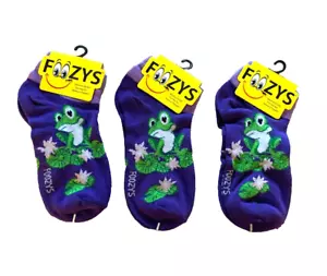 Foozys Women's Ankle Socks: 3 Pair Set; Tree Frog; Purple; Women's Size 9-11 - Picture 1 of 2