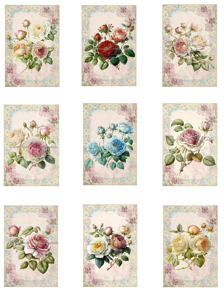 Beautiful Rose Florals Designer MULTI-SIZE SET Cotton Fabric Quilt Blocks - Image 1 of 1