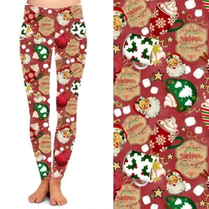 Santa Claus Hot Cocoa Christmas Holiday Women's Leggings TC2 Ext Plus Size 20-24 - Picture 1 of 2