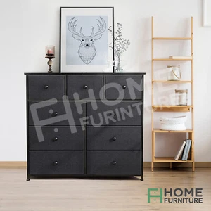 Modern Chest of 9 Drawers Storage Cabinet Fabric Tower Dresser Tallboy Black - Picture 1 of 10