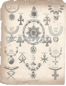 1812 Copperplate Engraving English  INSIGNIA OF KNIGHTHOOD by Joe Mutlow plate 2 - Picture 1 of 3