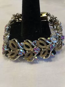 Vintage Coro Signed Aurora Borealis Rhinestones Bracelet W/ Safety Clasp - Picture 1 of 12