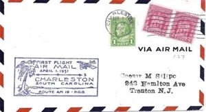 First Airmail Flight Cover Charleston SC April 1 1931 AAMC#19N23 - Picture 1 of 1