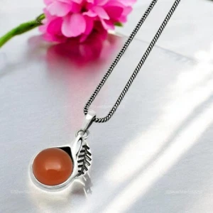 Natural Cornalina 925 Sólido Plata Moda Hoja Madre Sacro Chakra Nuevo Colgante - Imagen 1 de 8