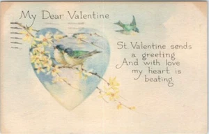 1920 St Valentine Greeting used posted Heart Birds post card - Picture 1 of 2