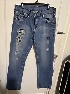 True Religion Ricky Relaxed Dritto Patta Tasca Denim Invecchiato Uomo Taglia 38 - Foto 1 di 19