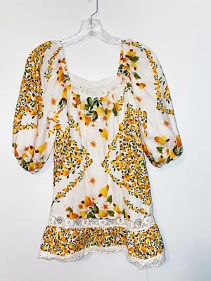 Artelier Nicole Miller Linen blend Boho Peasant Top Italy Citrus Size Medium - Image 1 of 4