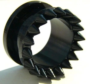 Black Titanium with Spikes Over Surgical Steel Screwon Tunnels ,1 pair B/5/3/62 - Picture 1 of 5
