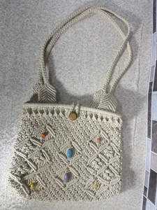 Vintage Macrame Crochet Knit Shoulder Bag With wood Beads The Philippines - Picture 1 of 11