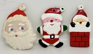 3 Ceramic Christmas Santa Clause Tree Ornaments - Picture 1 of 4
