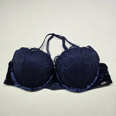 Sujetador ROSA Victoria's Secret para mujer 34C azul marino floral fecha push up Foto 1 de 4