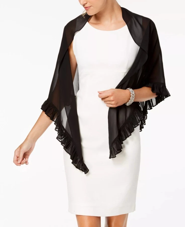 Chal de gasa con volantes negros Alex Evenings, talla única Foto 1 de 2