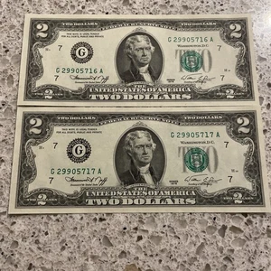 Lot 2 1976 Two Dollar Bill Star crisp Circulated $4 Cash US Vintage Free Ship NR - Picture 1 of 10