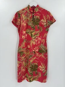 Vestido David Warren Vintage Mujer 6P Rosa Rojo Tropical Forrado Cuello Mandarín - Imagen 1 de 19