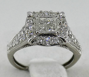 Diamond Ring Princess Halo 9ct White Gold  0.75 Carats  Size K  BA148