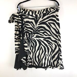 Pari Passu Womens Silk Wrap Skirt Zebra Stripe Tie Waist Black White Size 3